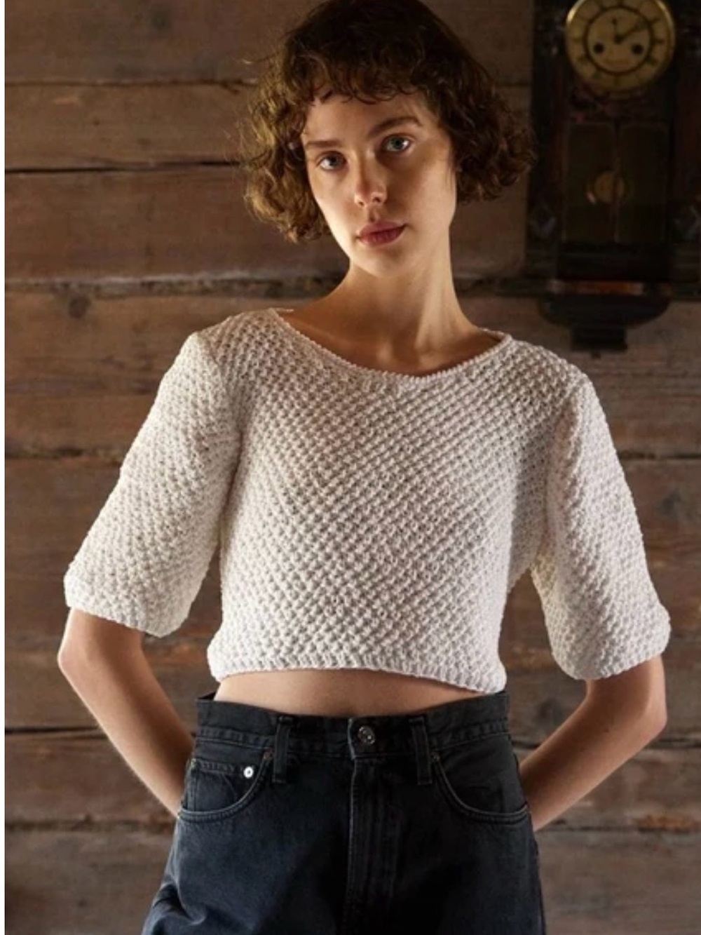 The Knotty Ones Lake Galve NATURAL LINEN HANDMADE COTTON CROP TOP size S